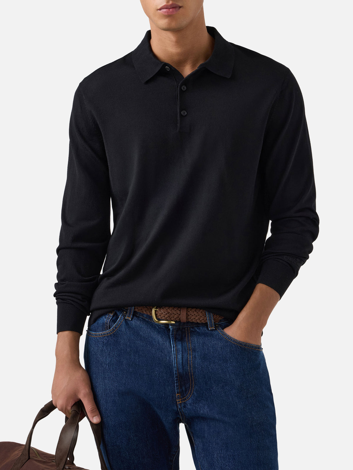 Black Alfie merino wool knit polo