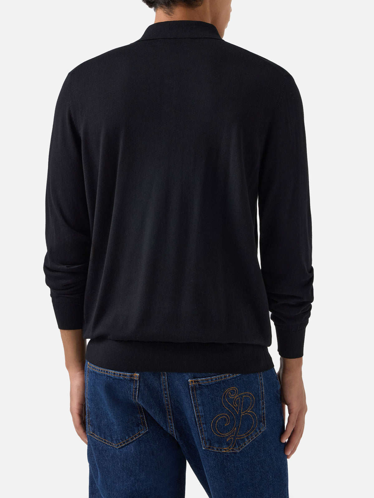 Black Alfie merino wool knit polo
