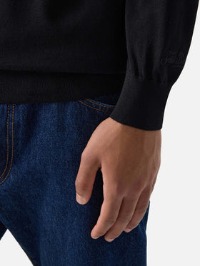 Black Alfie merino wool knit polo