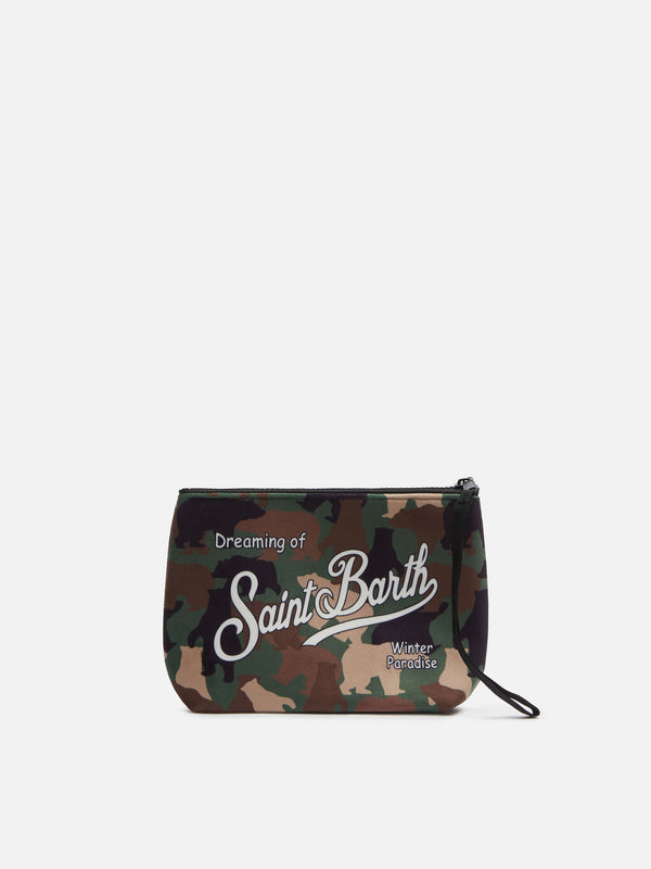 Pochette in lana Aline con stampa camouflage bear all over