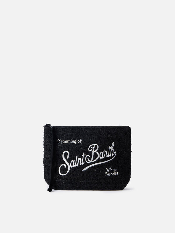 Black tweed pochette Aline with logo embroidery