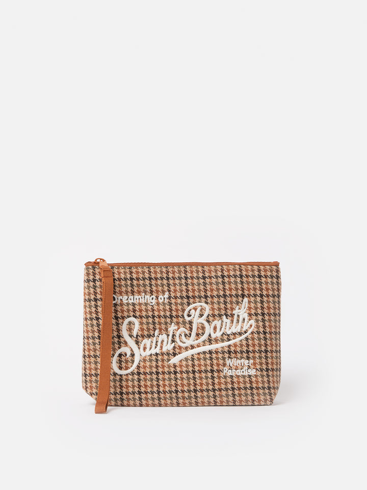 Pochette in lana Aline con stampa pied de poule