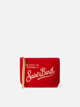 Red velvet pochette Aline with lurex logo