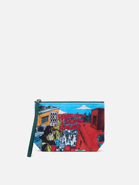 Dunkelgrüner Aline pouch mit Uomo Ragno-Print | Special edition 