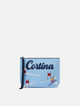 Aline Pouch in wool-effect fabric with Cortina print