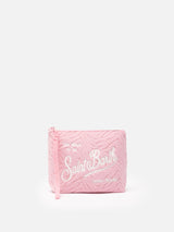 Pochette Aline in spugna rosa con motivo zebra embossed