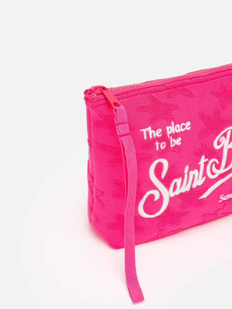 Pochette Aline in spugna fucsia con motivo stelle embossed