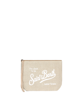 Aline beigefarbene Pochette aus Leinen