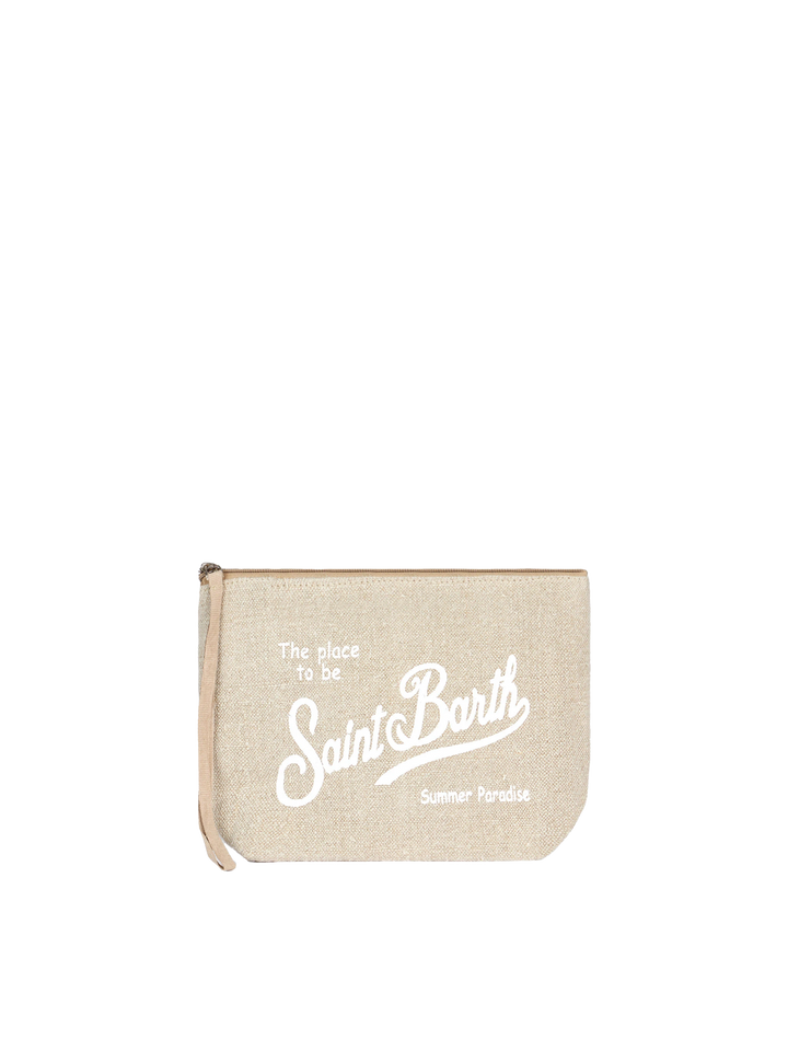 Aline beigefarbene Pochette aus Leinen