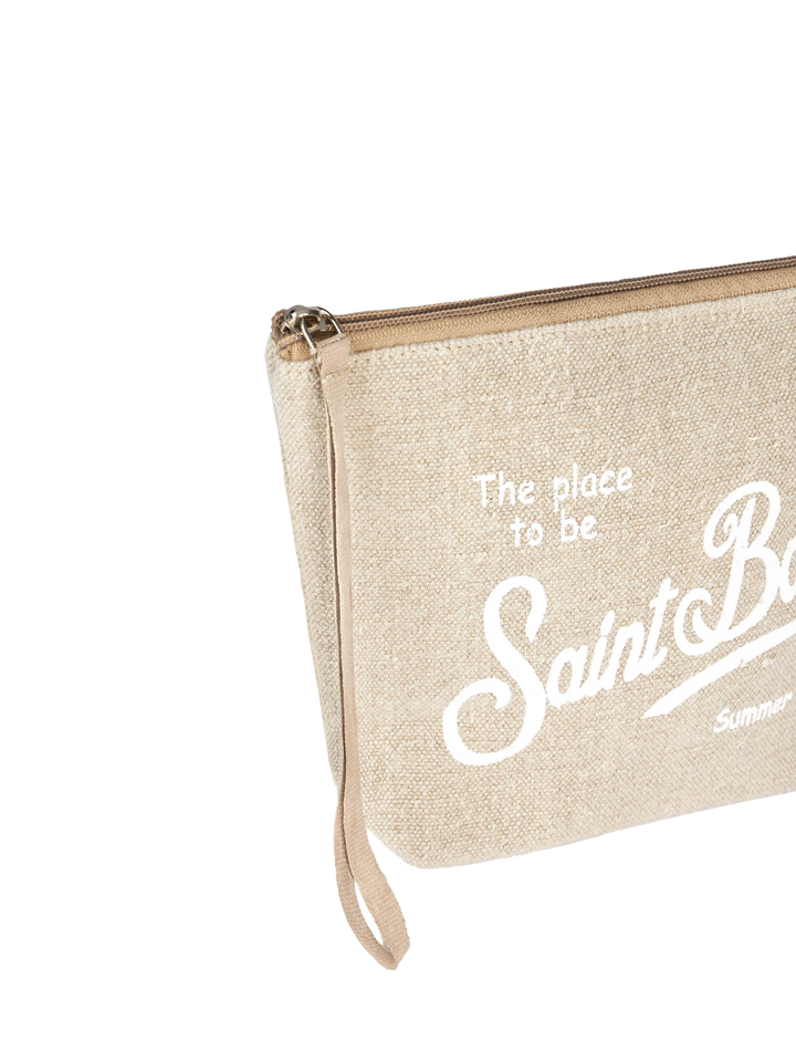 Aline beigefarbene Pochette aus Leinen