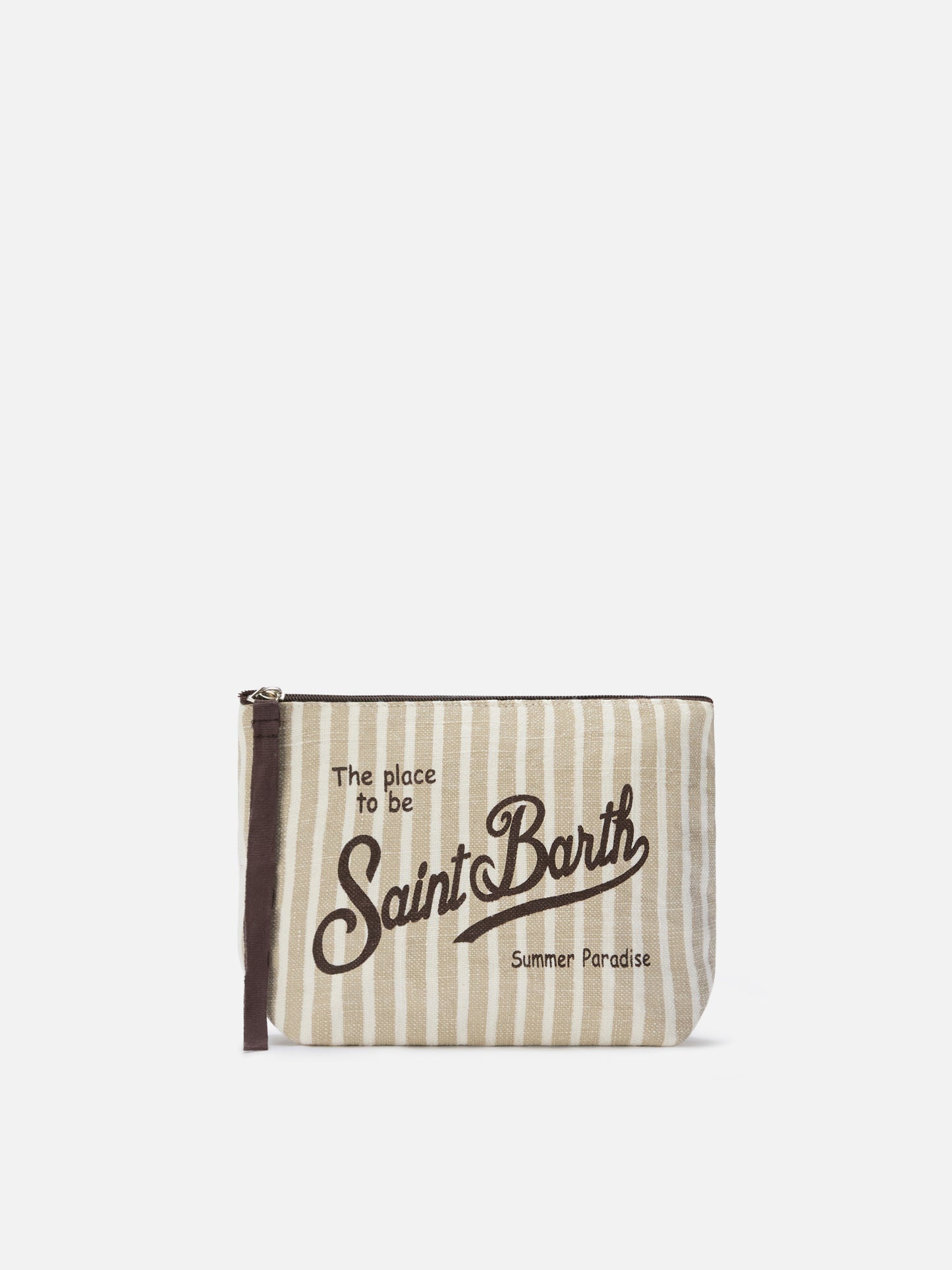 Aline linen pouch with beige striped pattern