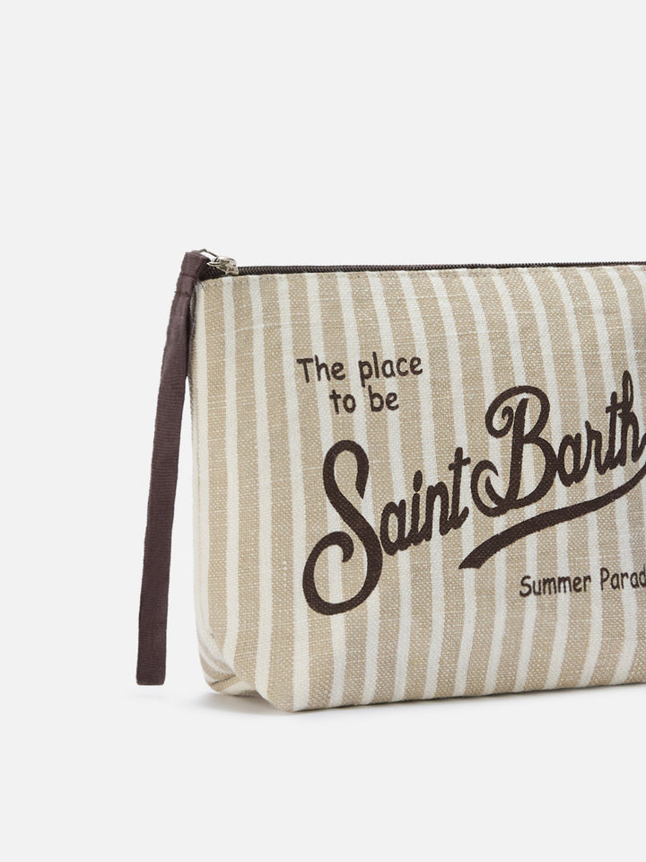 Pochette Aline in lino con fantasia a righe beige