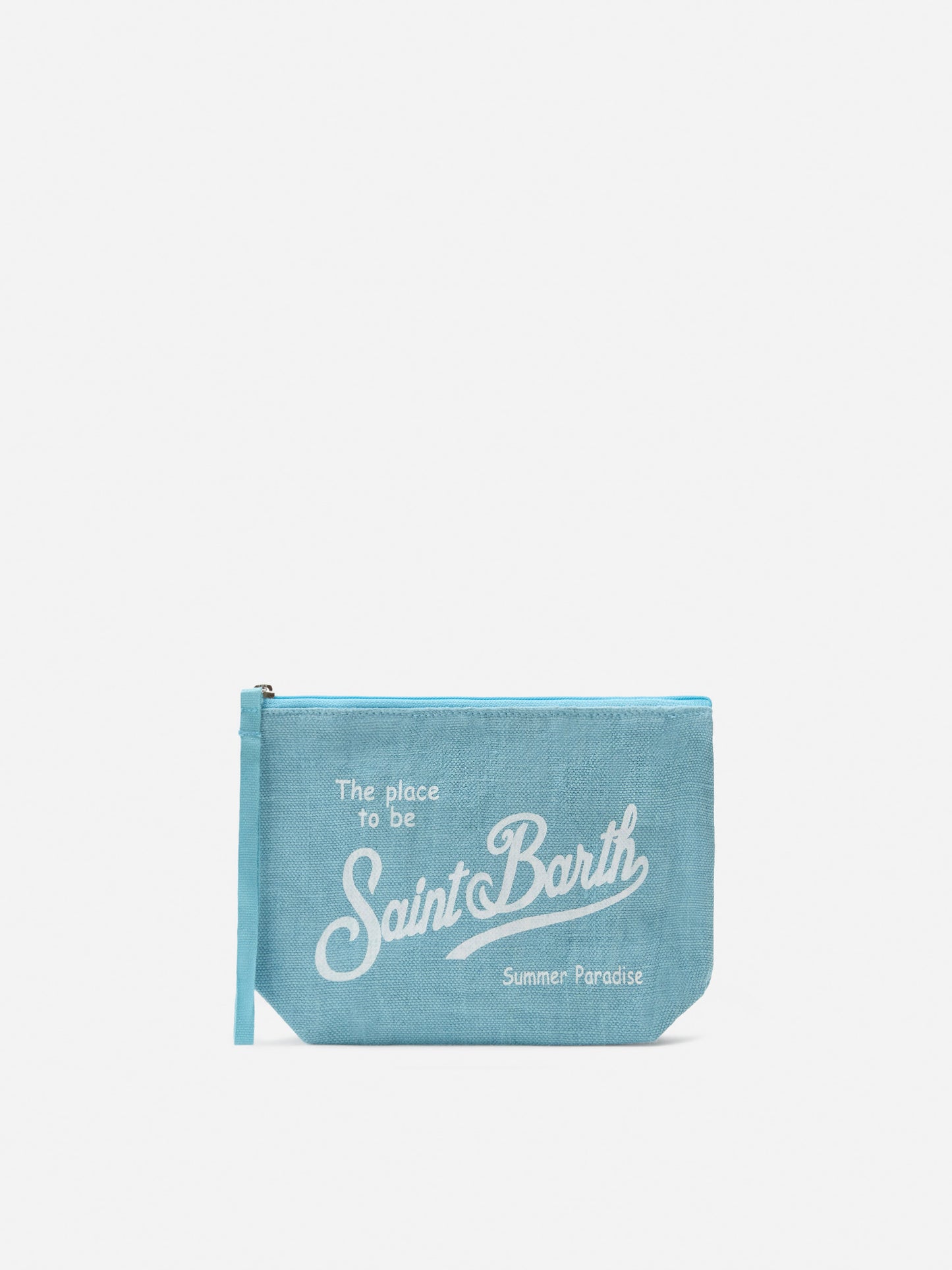 Aline light blue solid color linen pouch
