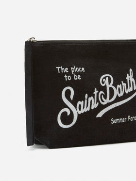 Pochette Aline in lino nero tinta unita