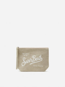 Aline beige solid color linen pouch