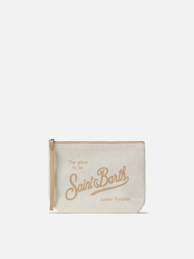 Pochette Aline in lino beige tinta unita
