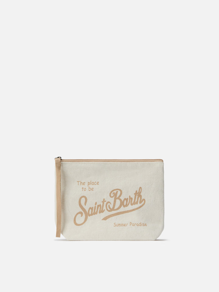 Pochette Aline in lino beige tinta unita