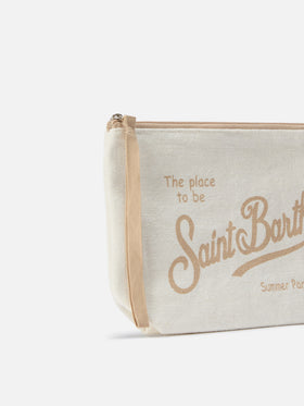 Pochette Aline in lino beige tinta unita