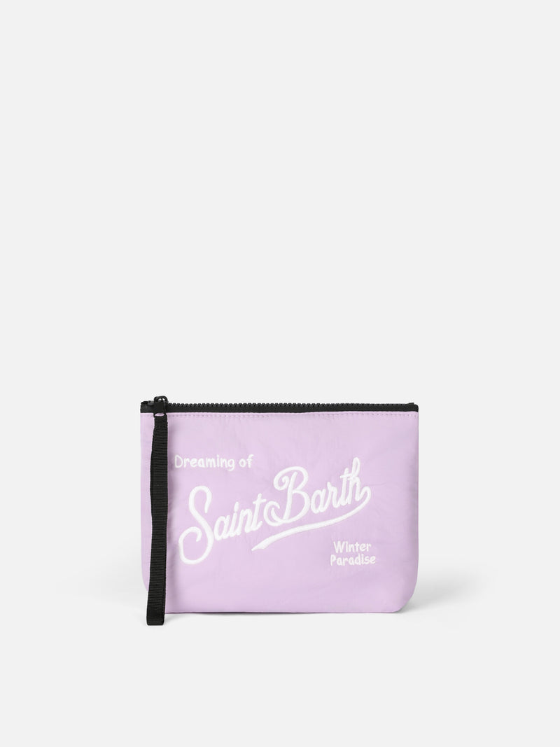 Lilac puffer pochette Aline with logo embroidery