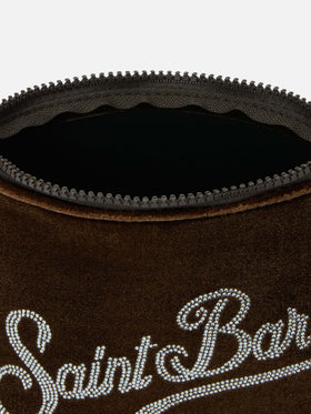 Aline Velvet Pouch in camel velvet with rhinestones