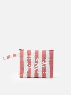 Pochette Aline Soft L in cotone e lino con stampa a righe