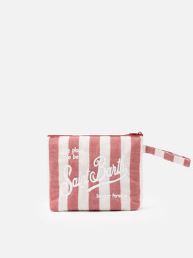 Pochette Aline Soft L in cotone e lino con stampa a righe