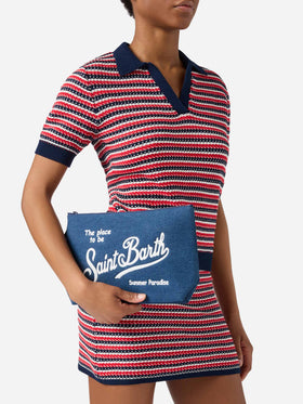 Aline dark blue denim-effect pouch