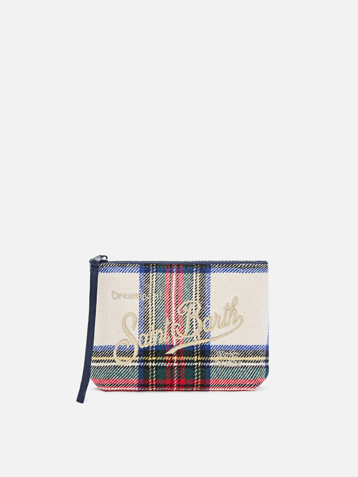 Aline wool blend pochette with tartan pattern and logo embroidery