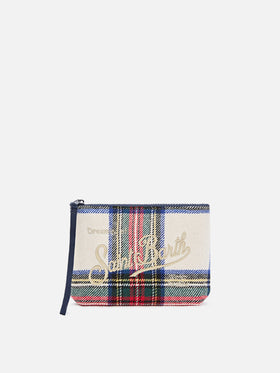 Aline wool blend pochette with tartan pattern and logo embroidery