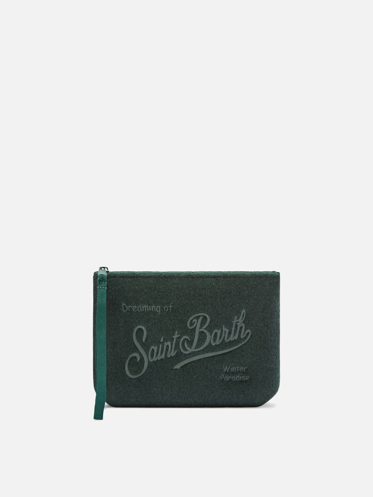 Grüner Aline-Filz pochette mit Logostickerei 