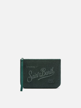 Grüner Aline-Filz pochette mit Logostickerei 
