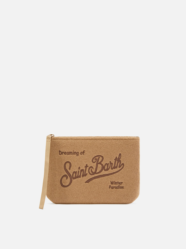 Beiger Aline-Filz pochette mit Logostickerei 