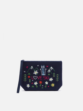 Pochette Aline blu navy in feltro con ricami fiori e cuori