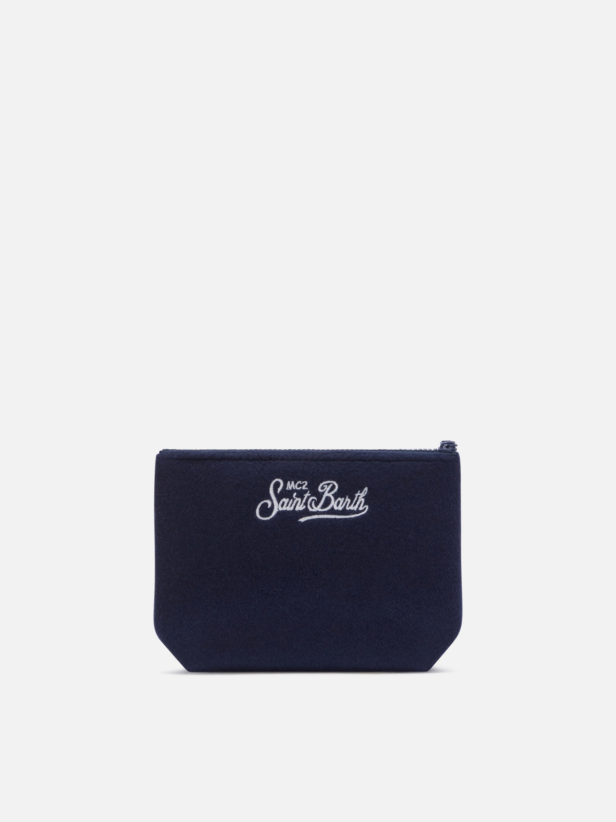 Pochette Aline blu navy in feltro con ricami fiori e cuori