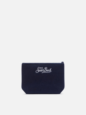 Pochette Aline blu navy in feltro con ricami fiori e cuori