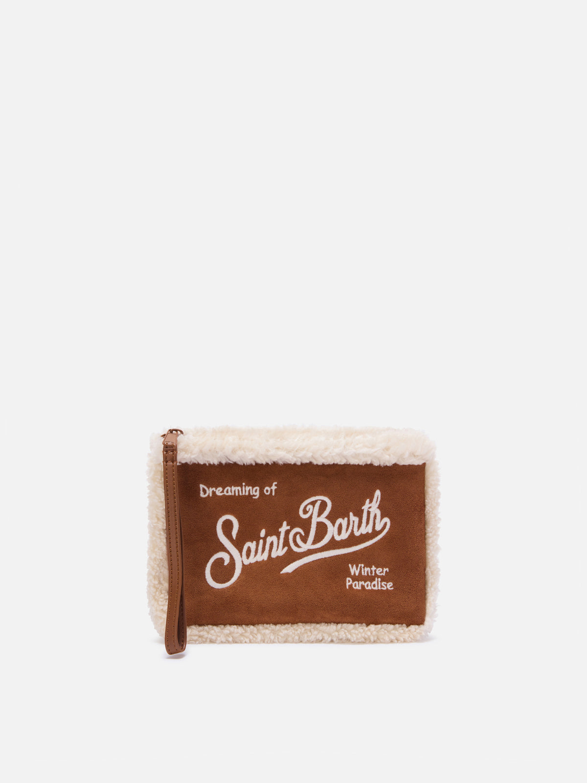 Braune Aline aus Faux-Shearling pochette mit Logostickerei 
