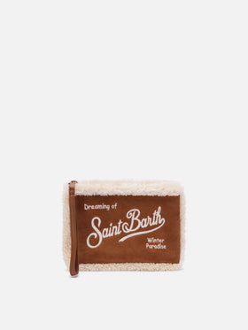 Braune Aline aus Faux-Shearling pochette mit Logostickerei 
