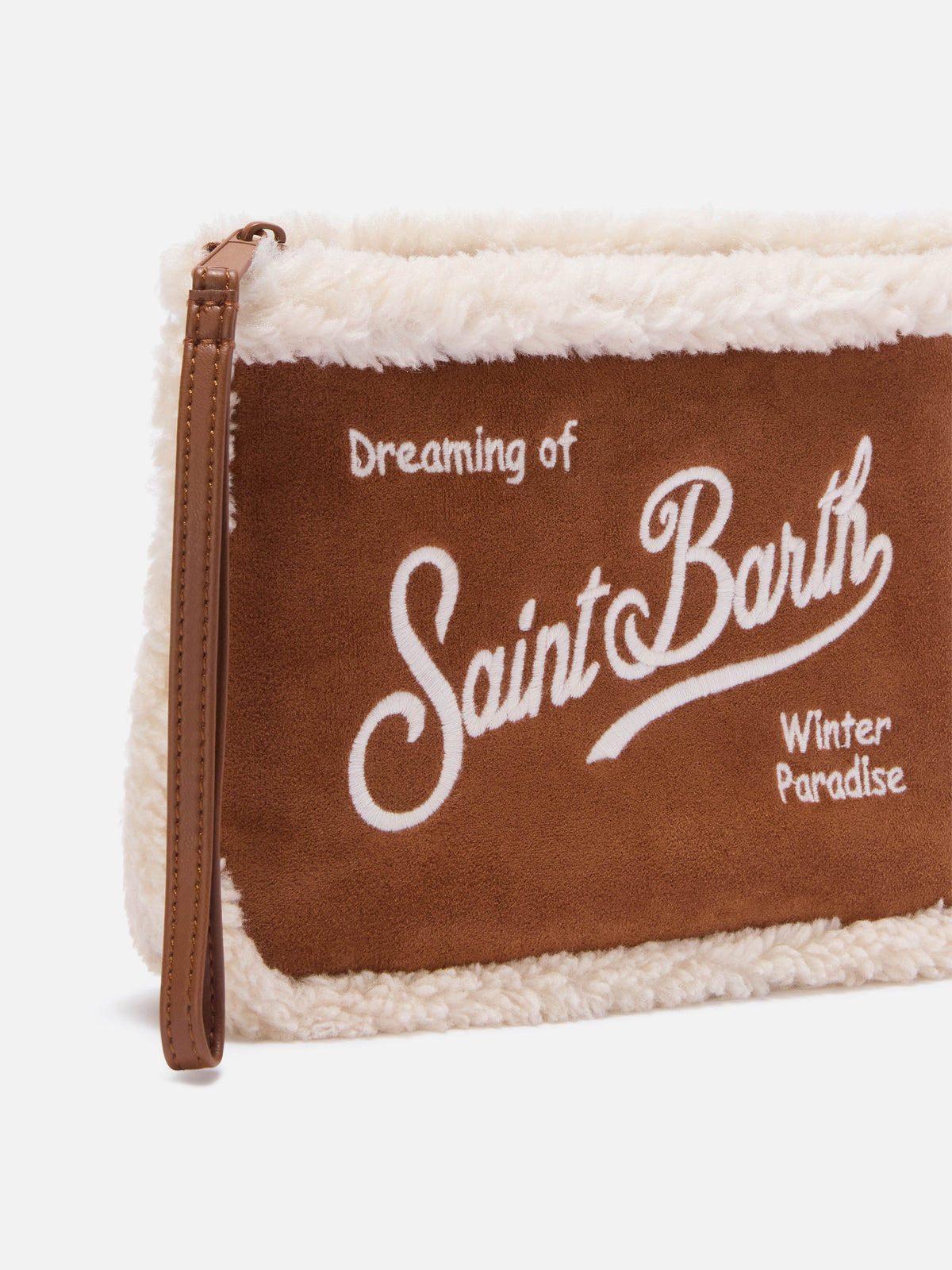 Braune Aline aus Faux-Shearling pochette mit Logostickerei 