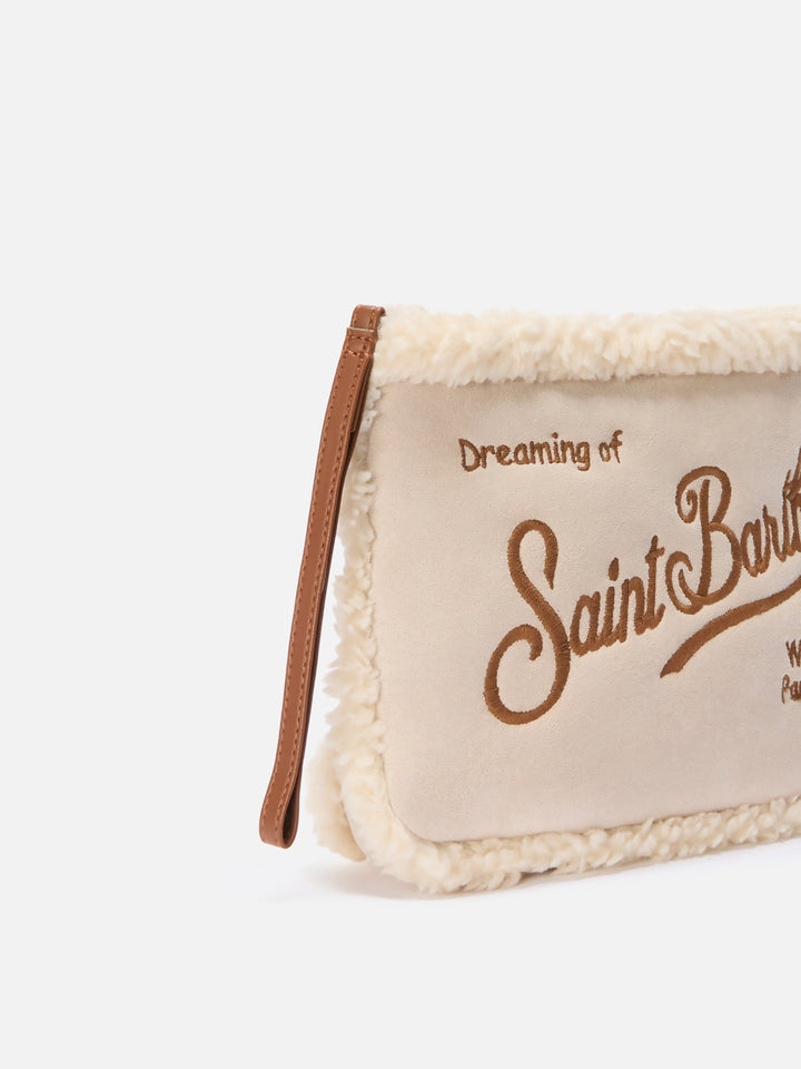Pochette Aline Shearling in sherpa e faux suede beige