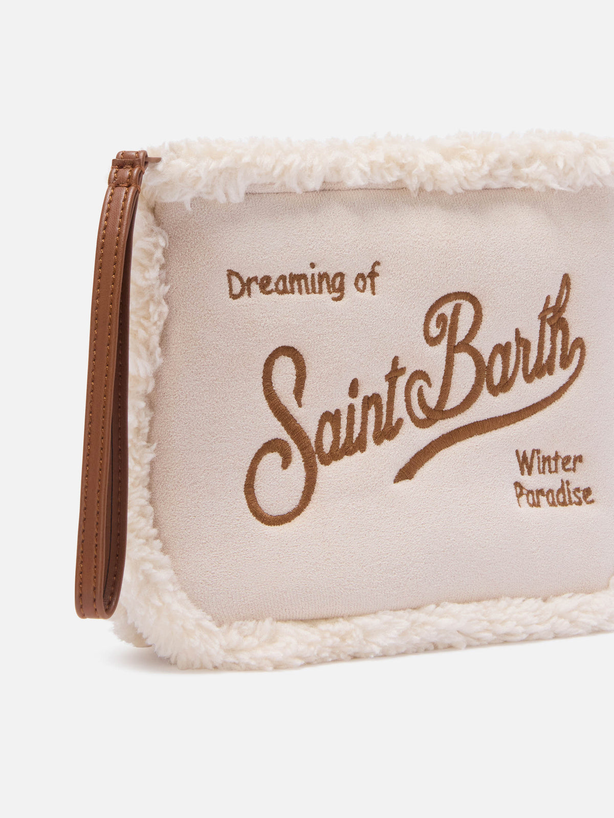 Off white Aline faux shearling pochette with logo embroidery