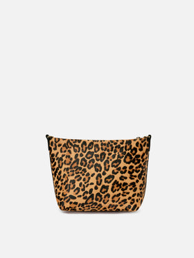 Sac Aline en poil de poulain imprimé léopard avec plaque logo en métal 