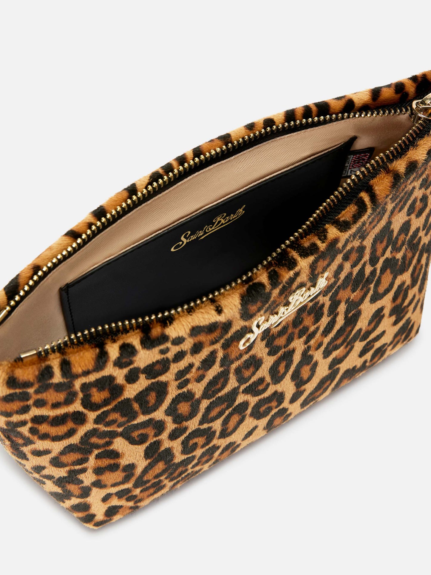 Sac Aline en poil de poulain imprimé léopard avec plaque logo en métal 
