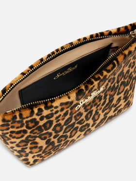 Sac Aline en poil de poulain imprimé léopard avec plaque logo en métal 