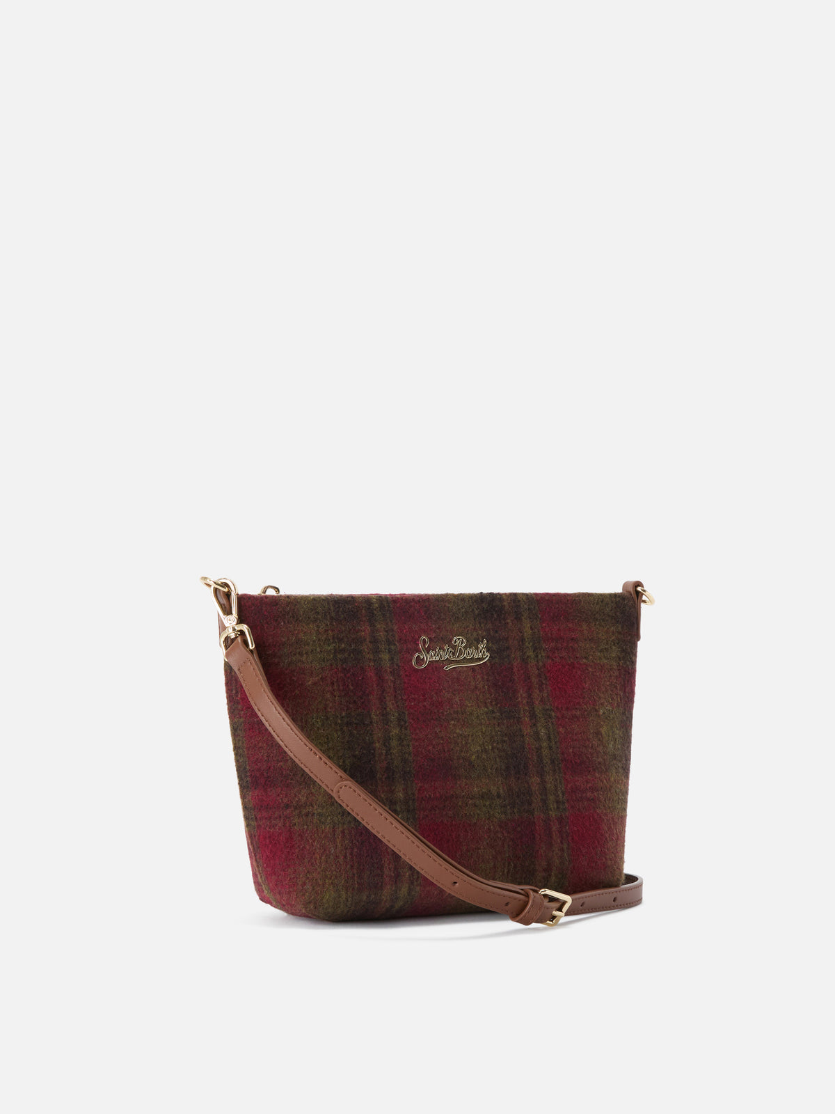 Borsa a spalla Aline con motivo tartan e manici in pelle