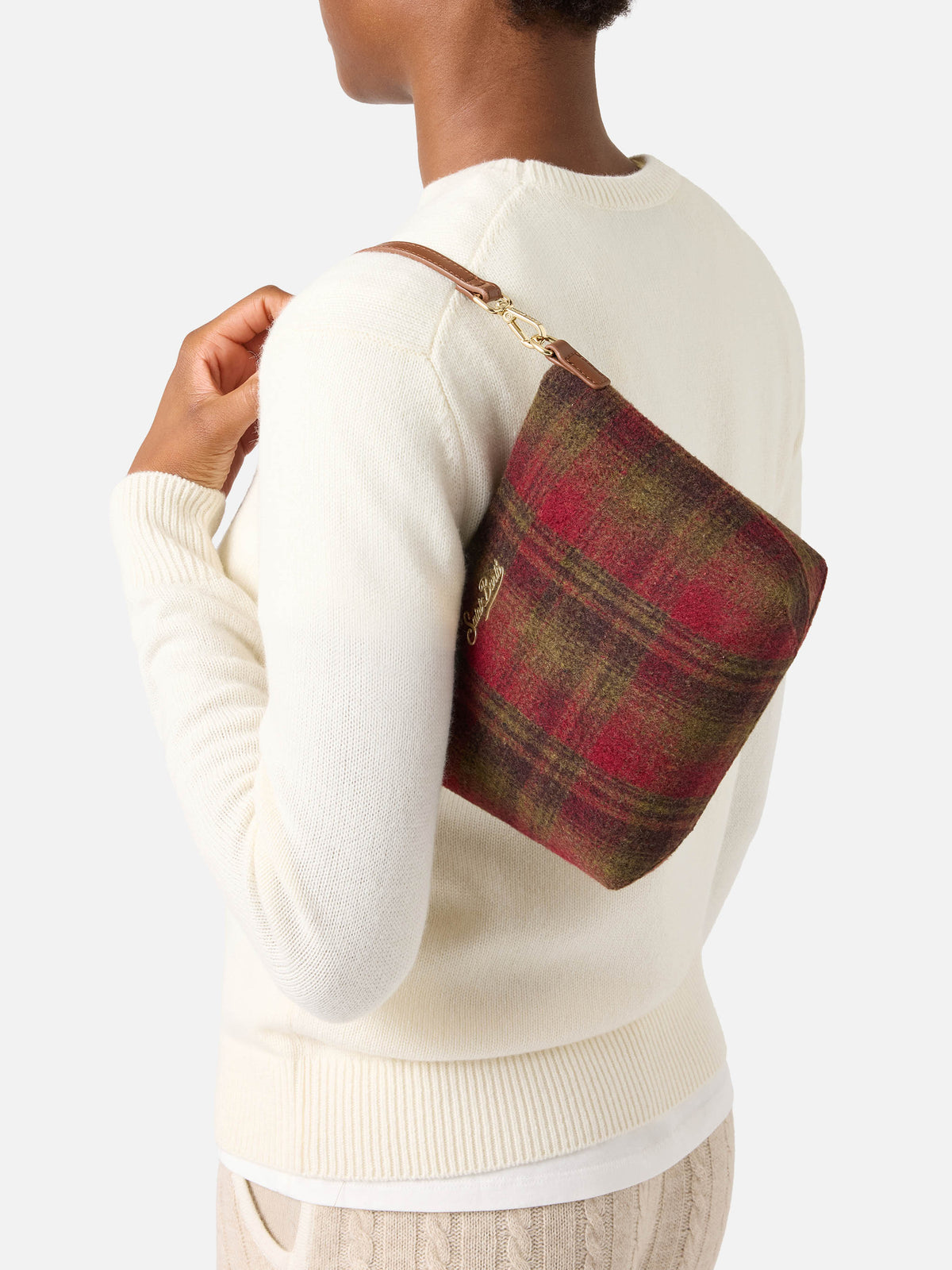 Bolso de hombro Aline con motivo tartán y asas de piel 