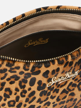 Aline Shoulder Bag in brushed leather and leopard-print calf hair