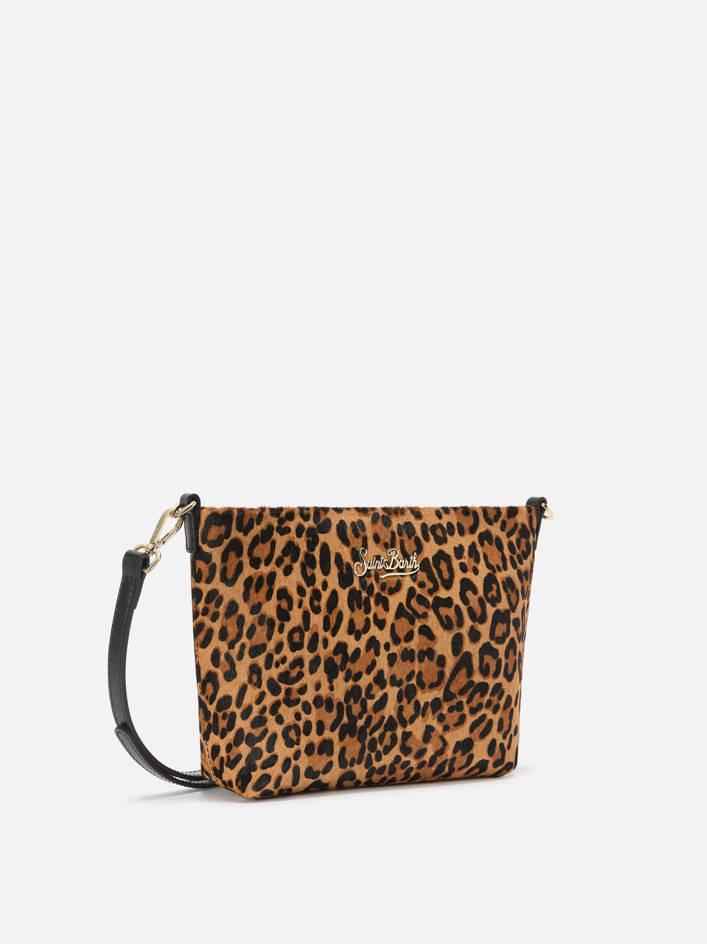 Borsa a spalla Aline Bag in pelle spazzolata e cavallino leopardato