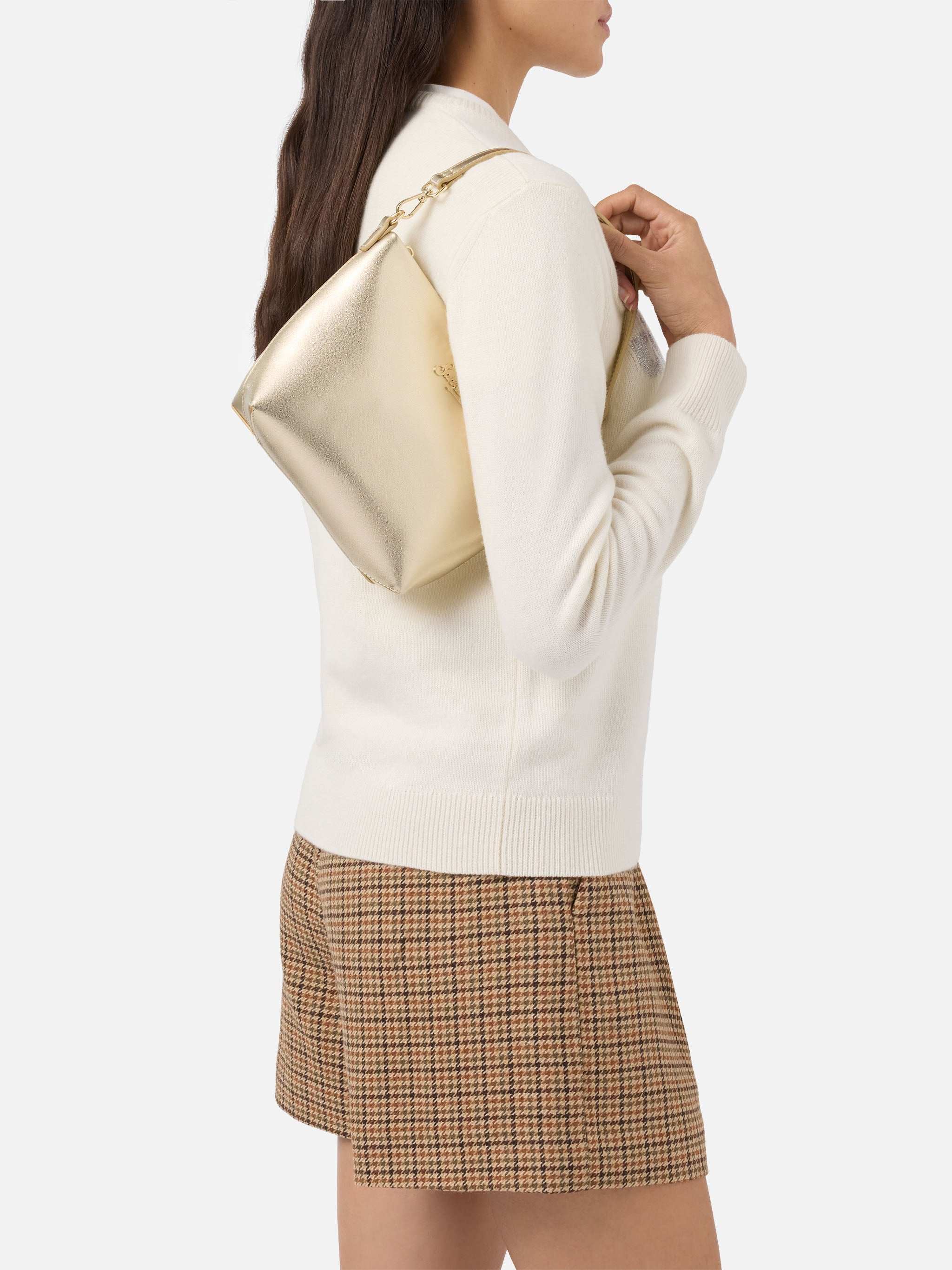 Gold Aline laminated leather shoulder bag – MC2 Saint Barth