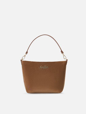 Brown Aline velvet shoulder bag with leather handles