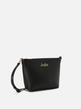 Aline bag in black smooth leather with metal logo plaque